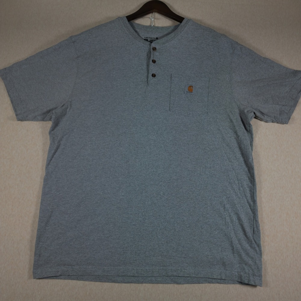 Carhartt Henley Shirt Mens XL Tall Gray Pocket Short Sleeve Loose Fit Workwear